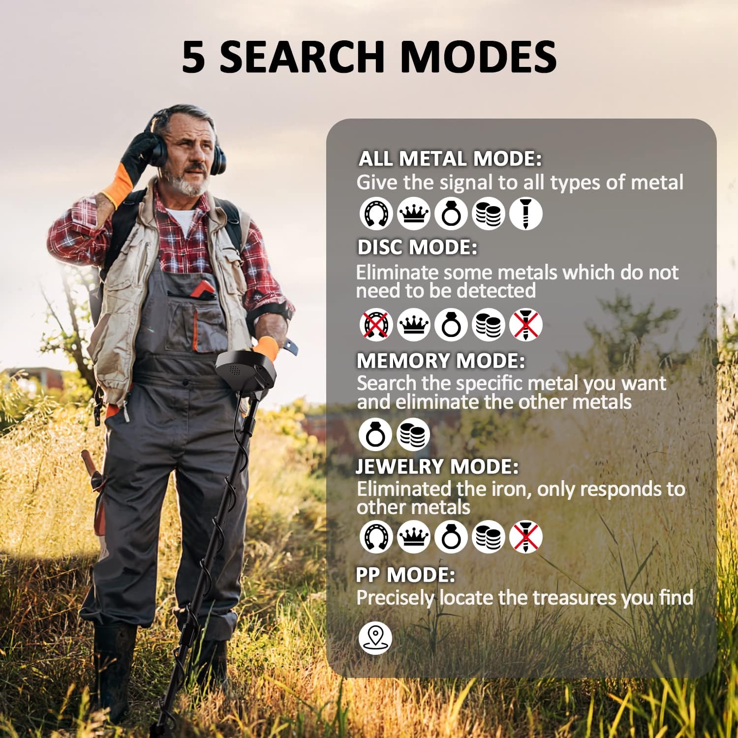 DR.ÖTEK Detector de metales ligero para adultos, multifunción con pinpointer, gran bobina impermeable para mayor profundidad con LCD retroiluminado