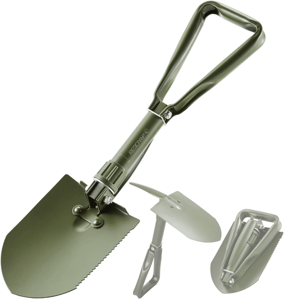 REDCAMP - Pala plegable militar para campamento, herramienta de acero de alto carbono para cavar con mango triple con cubierta