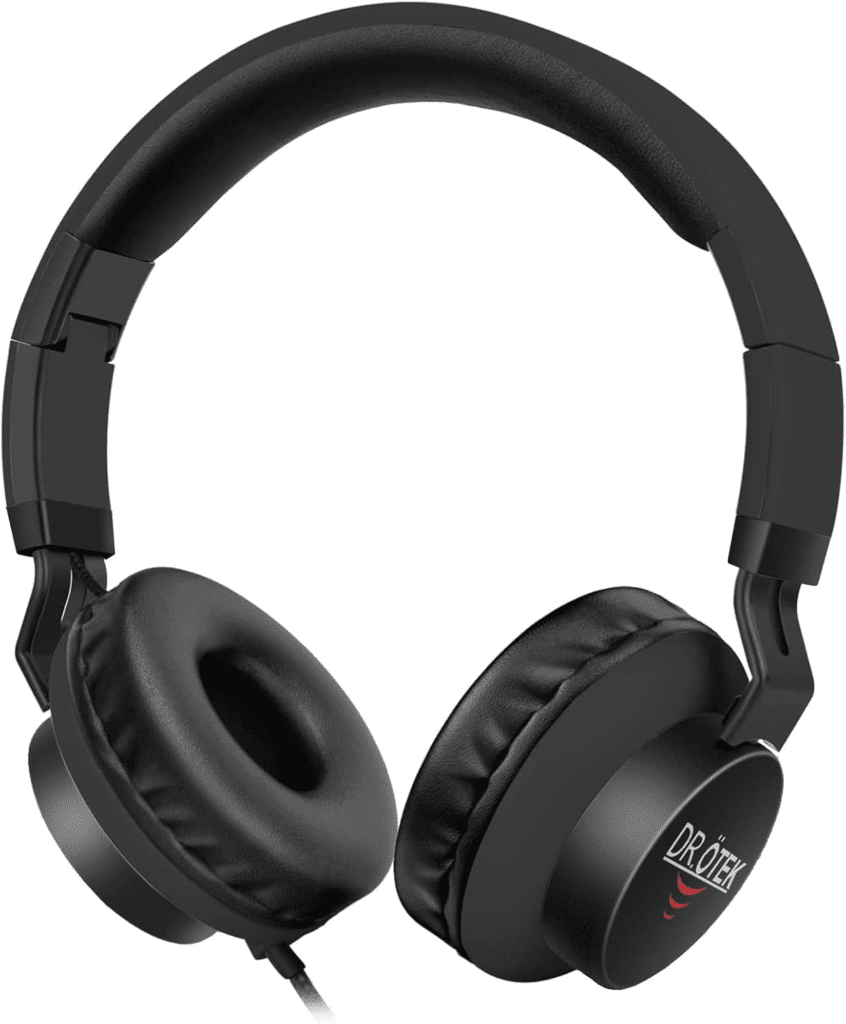 DR.ÖTEK Auriculares con cable para adultos y niños, ligeros, plegables, portátiles, de alta calidad de sonido con cable trenzado de nailon