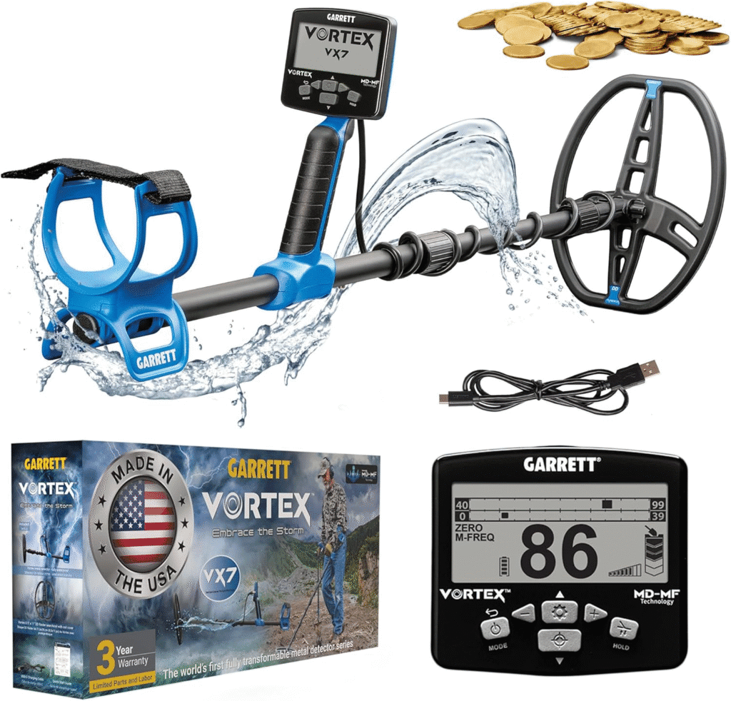 Garrett Vortex VX7 - Fabricado en los Estados Unidos - Detector de metales para adultos profesional - Tecnología MD-MF - Impermeable hasta 16 pies