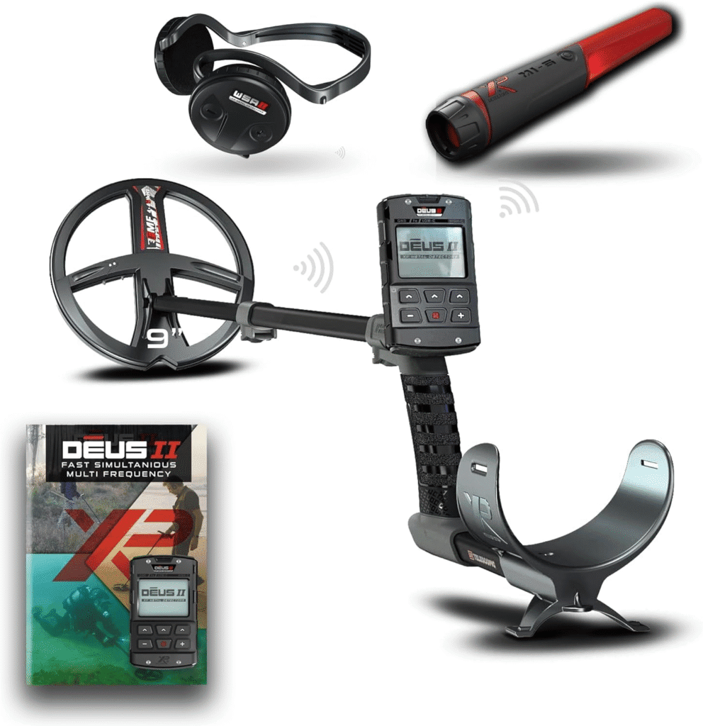 XP Metal Detectors Deus II - Bobina FMF de 9 pulgadas con puntero MI-6 y auriculares WSAII - Impermeable y totalmente inalámbrico