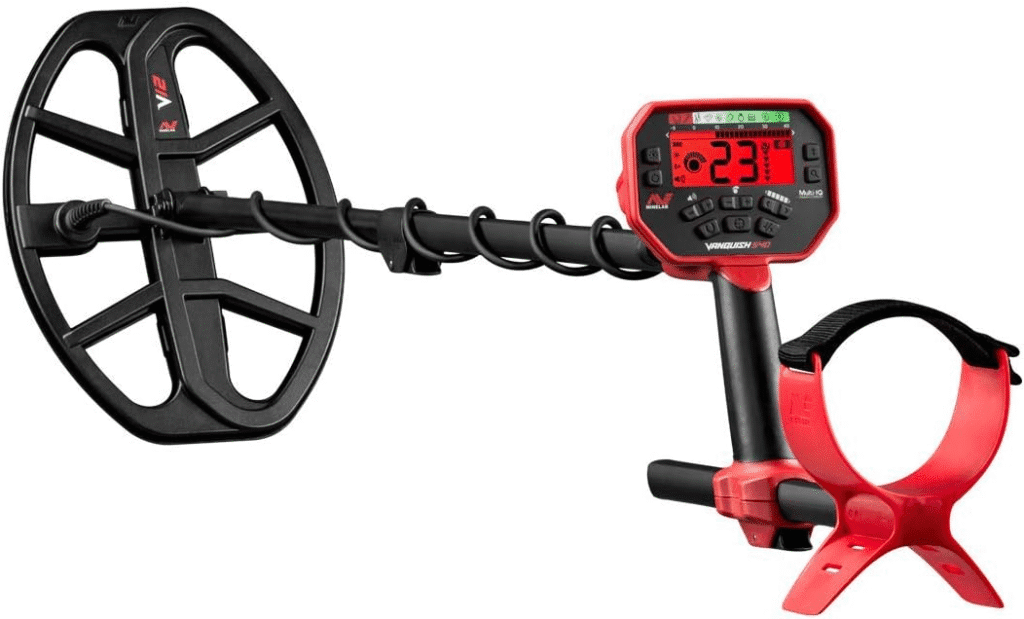 Minelab Vanquish 540 - Detector de metales multifrecuencia para adultos con sesgo de hierro y bobina impermeable V12 de 12 x 9 pulgadas de doble D (4 modos de detección, auriculares con cable