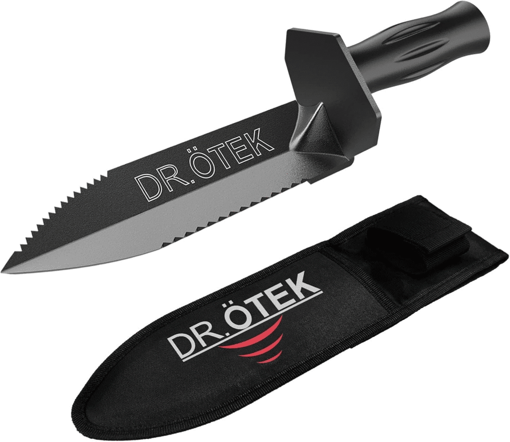 DR.ÖTEK - Herramienta de excavadora para detector de metal, resistente y resistente, con doble borde dentado, accesorios de jardinería con soporte para