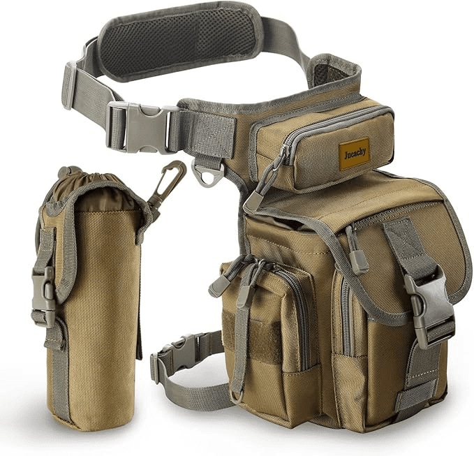 Jueachy Bolsa de pierna caída para hombre, mochila táctica de detección de metales para muslos con bolsa para botella de agua