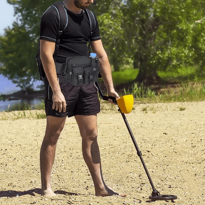 Klmnop Bolsa de detección de metales con un par de guantes, bolsa de cintura portátil con bolsa para botella de agua para accesorios de detector de metales al aire libre (negro)
