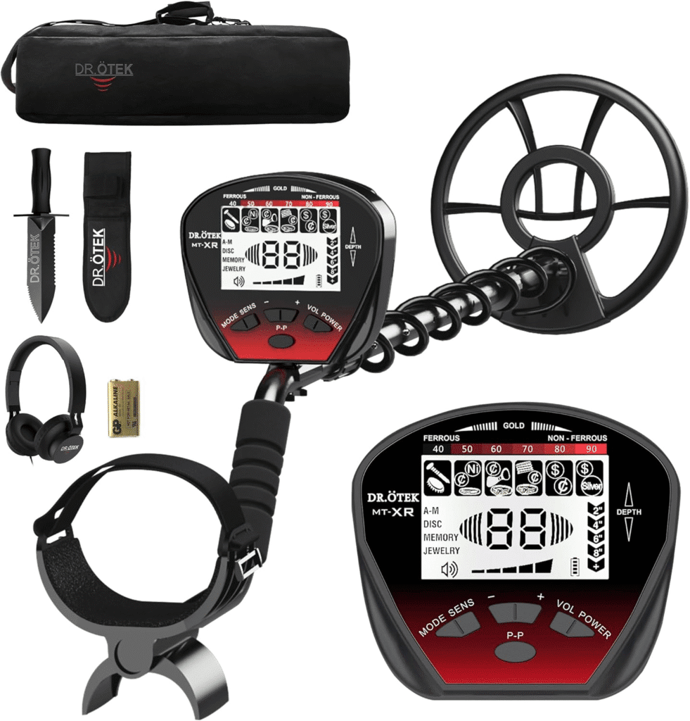 DR.ÖTEK Detector de metales ligero para adultos, multifunción con pinpointer, gran bobina impermeable para mayor profundidad con LCD retroiluminado